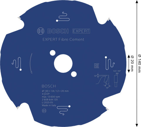 Bosch EXPERT šķiedru cementa ripzāģa asmens 140 mm.