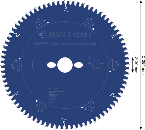 Bosch EXPERT augstspiediena lamināta ripzāģa asmens, 254 mm diametrs.
