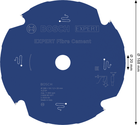 Bosch EXPERT šķiedru cementa ripzāģa asmens, 168 mm.
