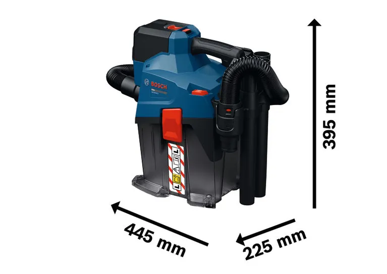 Bosch GAS18V-6LS akumulatora putekļu sūcējs ar kompaktu dizainu.