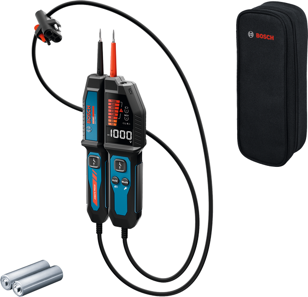 Bosch EXVT 1000 sprieguma testeris ar displeju un korpusu.