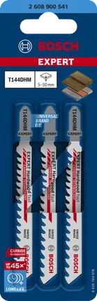 Bosch EXPERT “Hardwood Fast” T144DHM karbīda figūrzāģa asmeņi, 3 gab. iepakojumā.