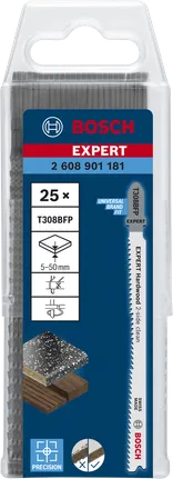 Bosch EXPERT Hardwood T308BFP figūrzāģa asmeņi, 25 gab. iepakojumā.