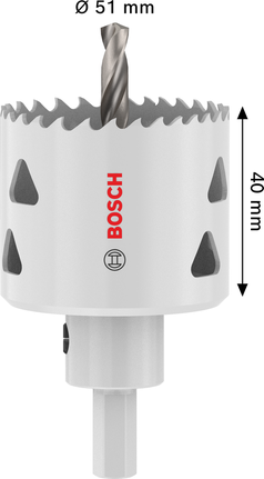 Bosch Multi Material caurumzāģis ar 51 mm diametru un 40 mm dziļumu.
