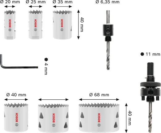 Bosch daudzfunkcionālo vītņoto caurumzāģu komplekts, 20–68 mm.