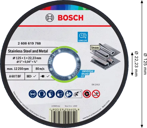 Bosch griešanas disks nerūsējošajam tēraudam un metālam, 125 mm.