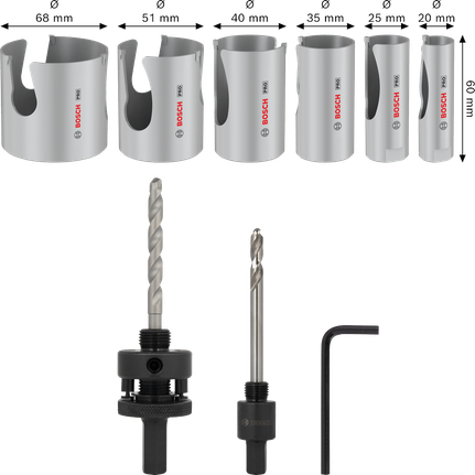 Bosch PRO būvmateriālu vītņotu caurumzāģu komplekts, 9 gab.
