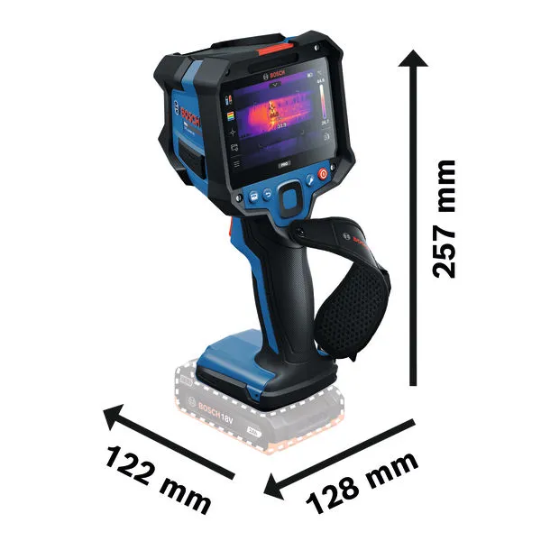 Bosch GTC18V-600-16C termokamera ar izmēru uzlīmēm.