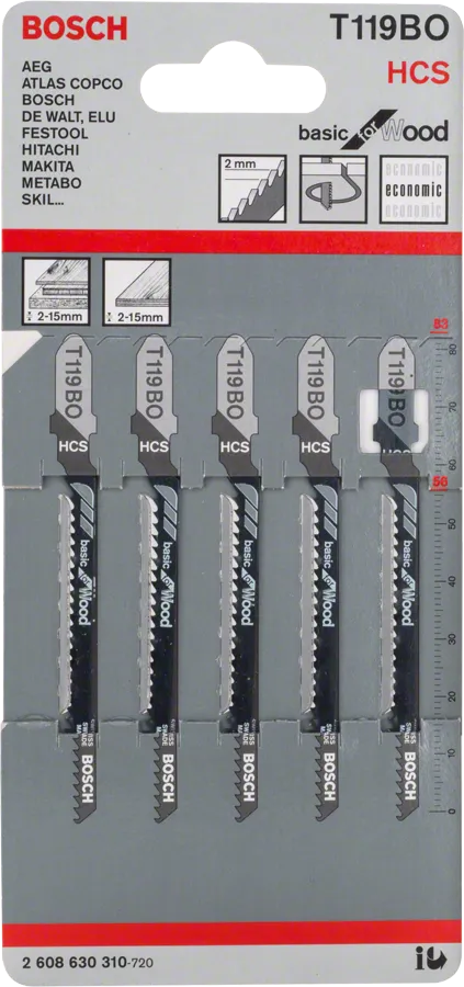 شفرات منشار Bosch T 119 BO للخشب، أسنان متموجة.