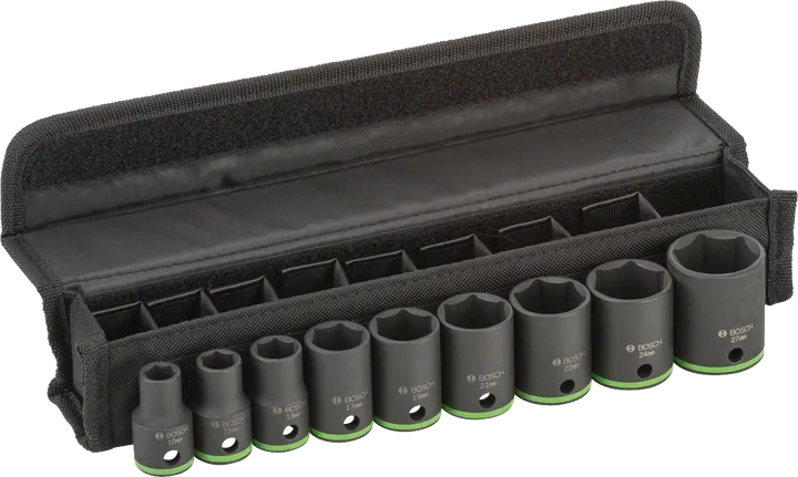 طقم مقابس Bosch مكون من 9 قطع مقاس 10-27 مم في العلبة.