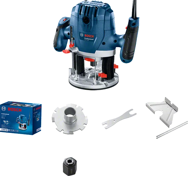 جهاز التوجيه Bosch GOF 130 مع الملحقات للأعمال الخشبية.