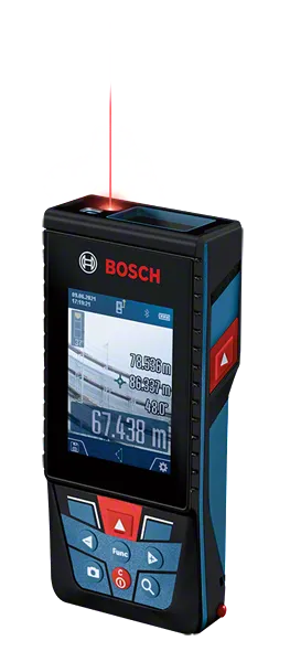 جهاز قياس ليزري من Bosch GLM 150-27 C مزود بشاشة عرض رقمية.