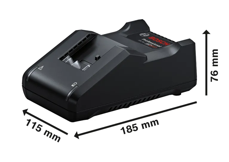 شاحن بطارية Bosch GAL 18V-40 AMPShare مع الأبعاد.