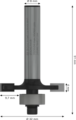 بت التوجيه Bosch PRO للفتحات، ساق 8 مم، قطع 4 مم.