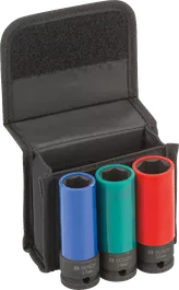 Bosch impact socket set with 17, 19, 21mm sizes.