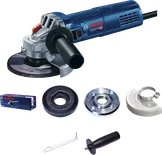 Bosch GWS9-125 angle grinder with accessories.