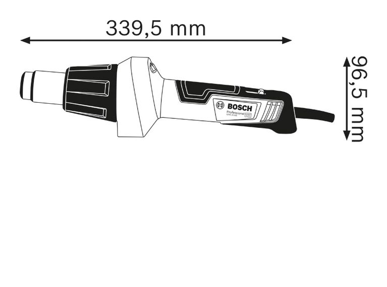 Heat gun dimensions.