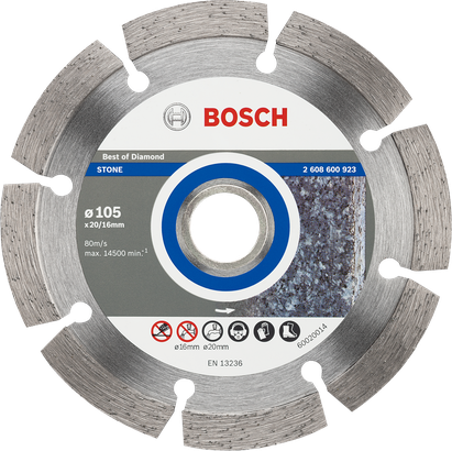 Bosch diamond cutting disc for stone, 105 mm diameter.