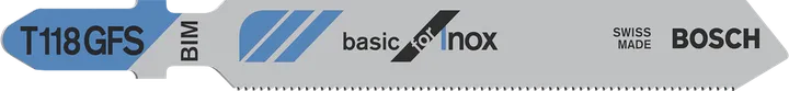 Bosch T118GFS jigsaw blade for cutting stainless steel.