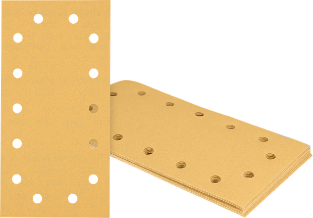 Bosch rectangular sanding sheets with multiple dust holes.