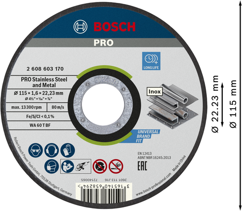 Bosch PRO stainless steel cutting disc, 115 x 1.6 mm.