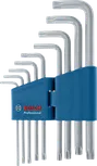 Set of nine L-shaped star key wrenches in a blue holder.