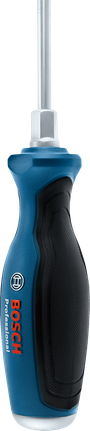 Manual screwdriver with a blue and black ergonomic handle.