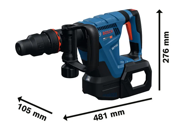 Bosch GSH 18V-5 cordless demolition hammer with SDS max, 481 mm length.