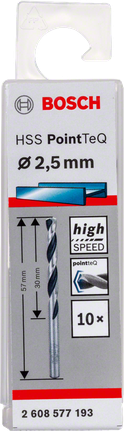 Foret hélicoïdal Bosch HSS PointTeQ 2,5 mm pour perçage à grande vitesse.