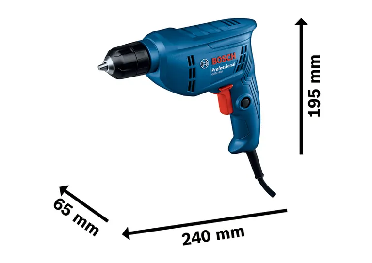 Perceuse Bosch GBM 400 au design ergonomique bleu.