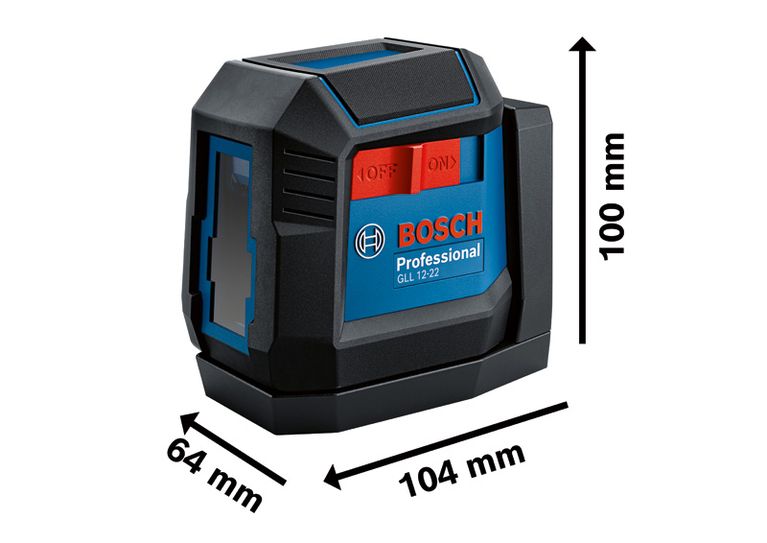 Outil de nivellement laser Bosch GLL 12-22 avec dimensions indiquées.
