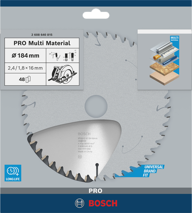 Lame de scie circulaire Bosch PRO Multi Material 184×2,4×16 mm.