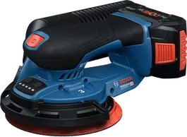 Ponceuse orbitale aléatoire sans fil Bosch GEX 18V-150 avec bac à poussière.