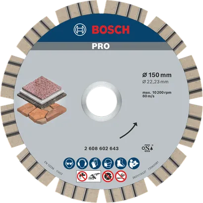 Disque diamanté Bosch PRO Stone 150 mm pour la coupe de la pierre.