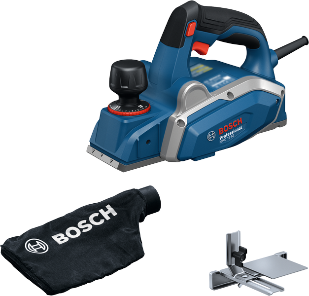 Raboteuse professionnelle Bosch GHO 16-82 avec sac à poussière.