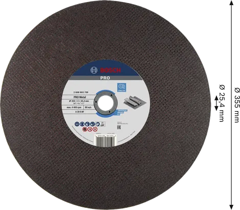 Disque à tronçonner Bosch PRO Metal 355 mm pour le travail des métaux.