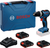 Ensemble perceuse sans fil Bosch GSB 18V-52 avec batteries et chargeur.