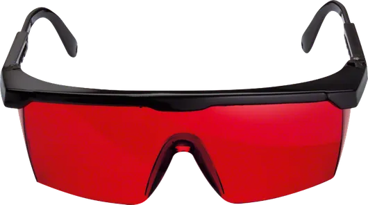 Lunettes de vision laser Bosch avec verres teintés rouges.