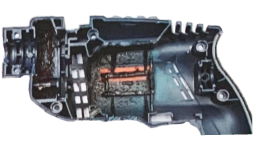 Un modelo en sección de una herramienta Bosch Professional con componentes internos.