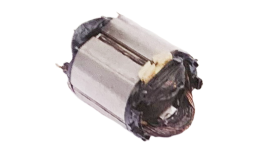 Un motor eléctrico plateado con cables negros sobre un fondo blanco.