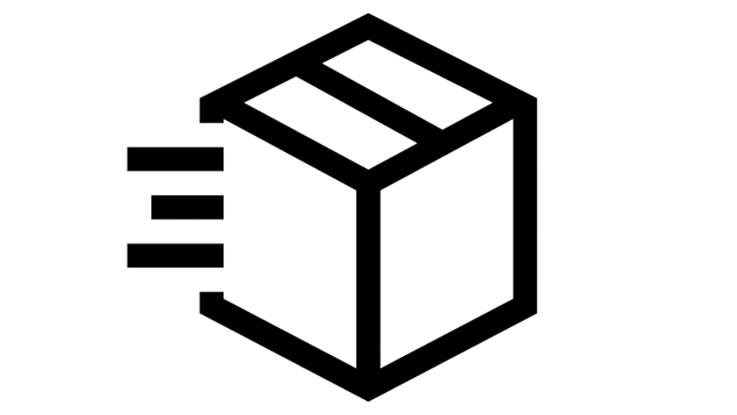 Черная упаковка с линиями движения на белом фоне.