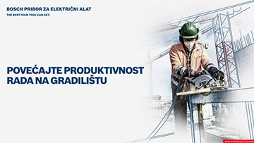 Radnik sa zaštitnom kacigom koristi Bosch testeru na gradilištu.