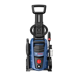 Un taladro atornillador inalámbrico azul Bosch Professional con accesorios sobre una mesa.