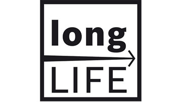 Логотип з написом «long LIFE» чорним на білому фоні.