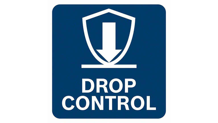 Синя безпечна наклейка з написом "DROP CONTROL" та символом знака.