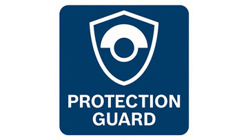 Синій щит з оком та текстом "PROTECTION GUARD".