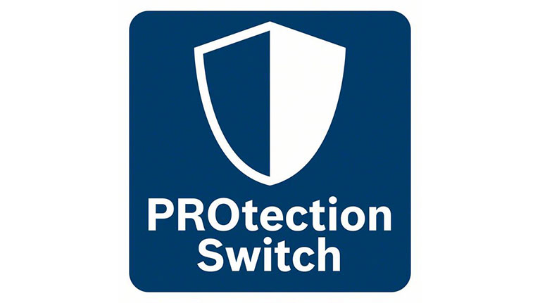 Синє лого з щитом і написом "PROtection Switch".