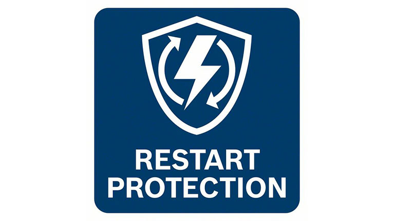 Логотип із символом блискавки та написом "RESTART PROTECTION" синього кольору.
