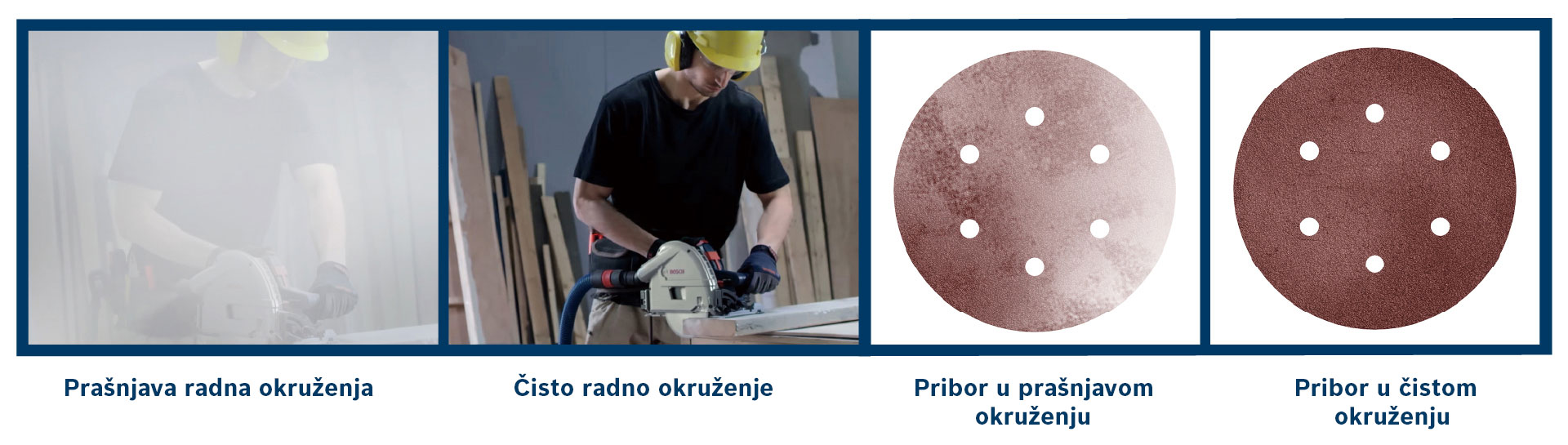 Bosch profesionalni alati: Radnik s kružnom pilom u drvenoj radionici.