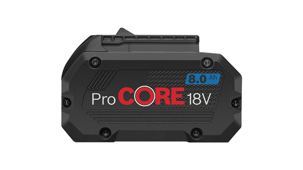 Черная батарея Bosch ProCORE 18V 8.0Ah на белом фоне.